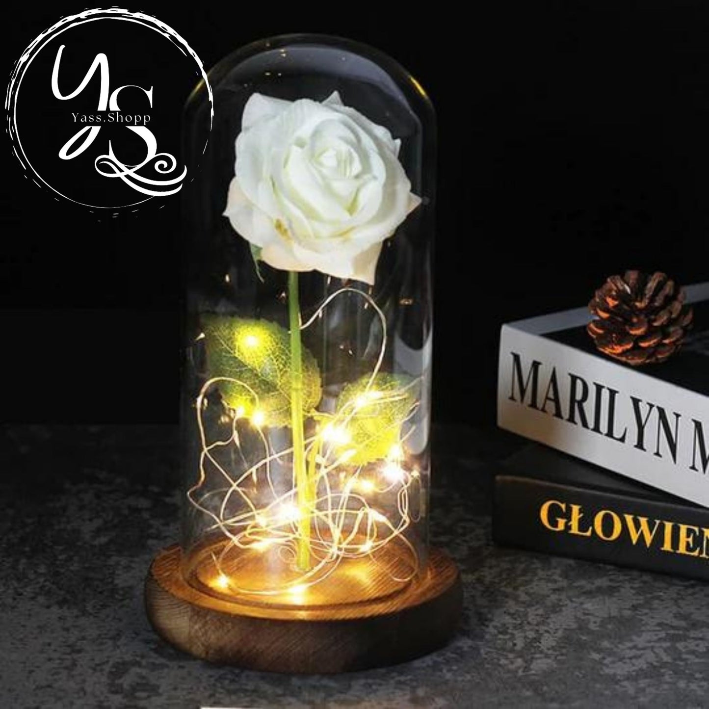 Rose Éternelle Sous Cloche avec Leds personnalisable - Le Cadeau Parfait pour la Saint-Valentin