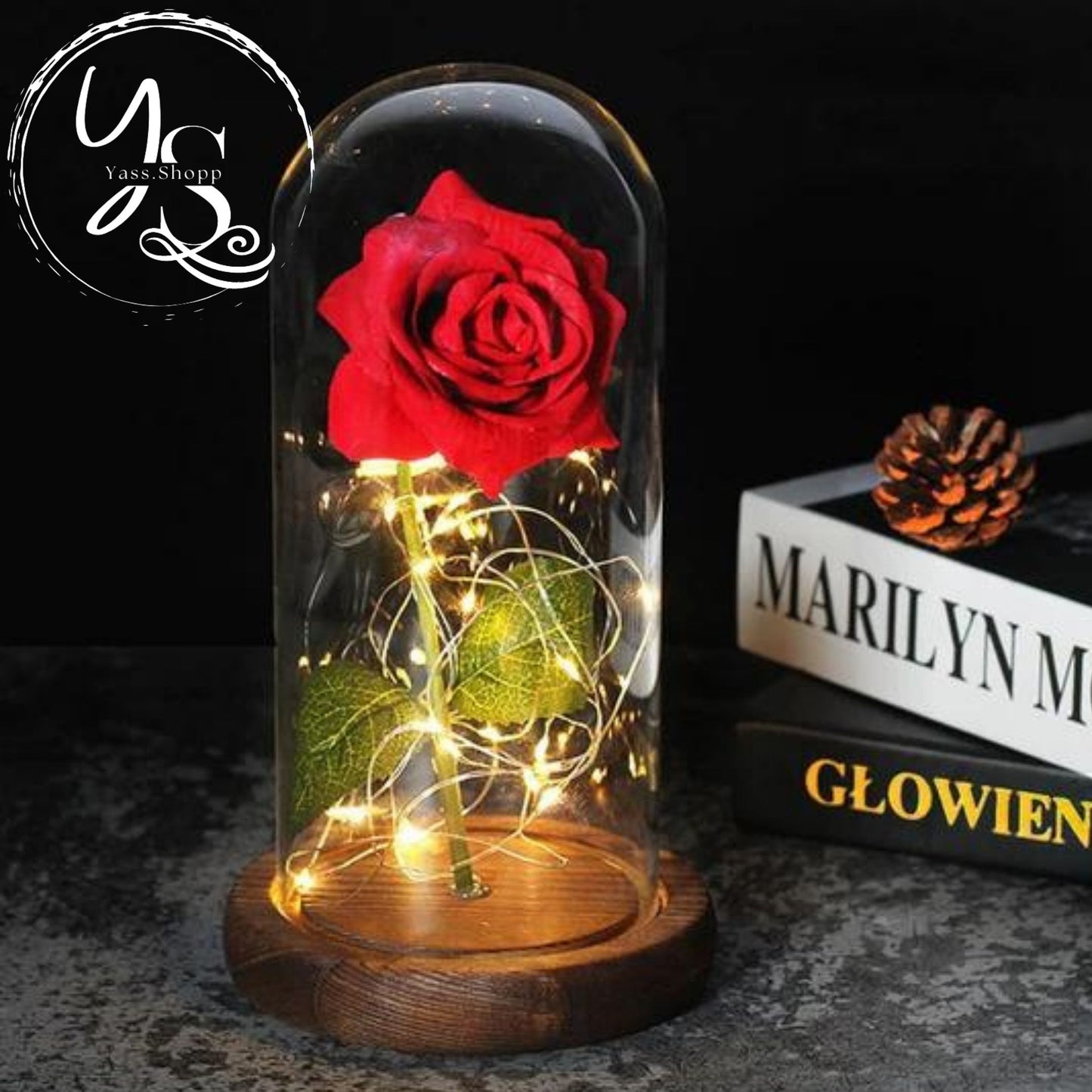Rose Éternelle Sous Cloche avec Leds personnalisable - Le Cadeau Parfait pour la Saint-Valentin