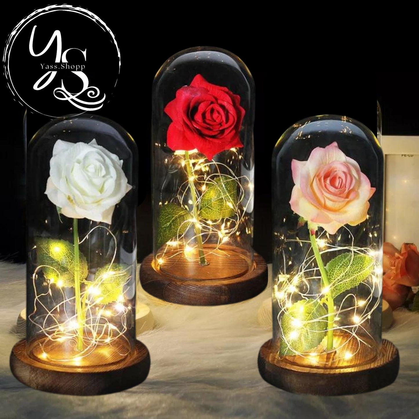 Rose Éternelle Sous Cloche avec Leds personnalisable - Le Cadeau Parfait pour la Saint-Valentin