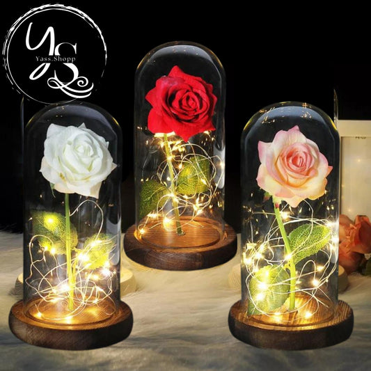 Rose Éternelle Sous Cloche avec Leds personnalisable - Le Cadeau Parfait pour la Saint-Valentin